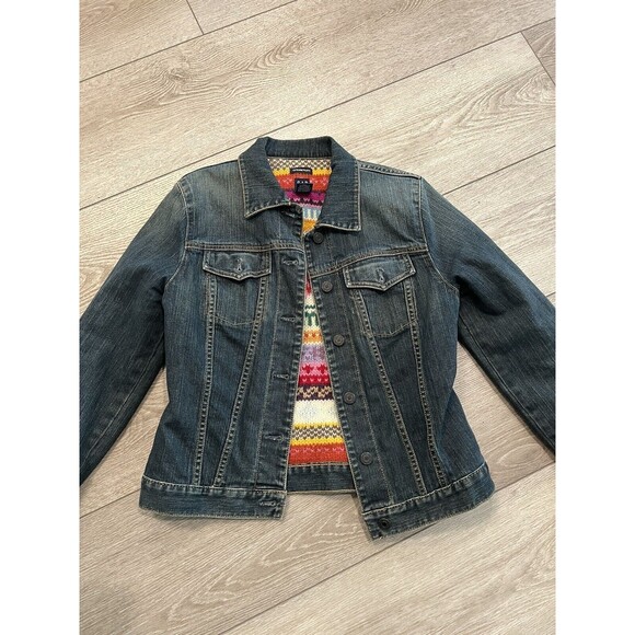 GAP Blue Jean Jacket with Multicolor Knit - Picture 1 of 8
